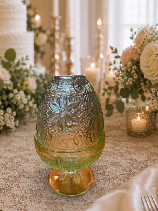 Indiana Glass Tiara Other - Vintage Chantilly Green Fairy Lamp by Tiara Exclusives | Indiana Glass Floral Ca